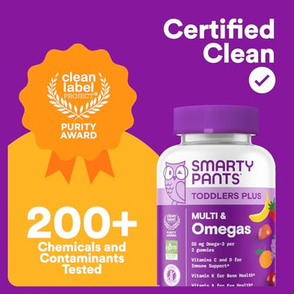 SmartyPants Toddler Multivitamin Gummies - Improved Formula: Omega 3 (DHA/EPA), Vitamins D3, C, Vitamin B12, B6, A, K & Zinc SmartyPantsBuy Supplements Australia