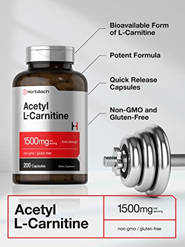 Acetyl L-Carnitine 1500mg | 200 Capsules | Extra Strength ALCAR Supplement | Non-GMO HorbäachBuy Supplements Australia