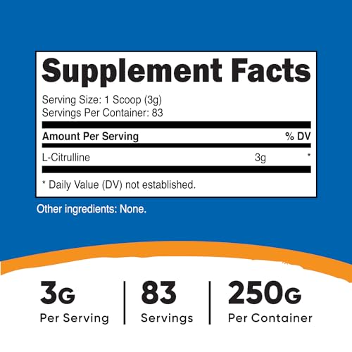 Nutricost Pure L-Citrulline (Base) Powder 250 Grams NutricostBuy Supplements Australia