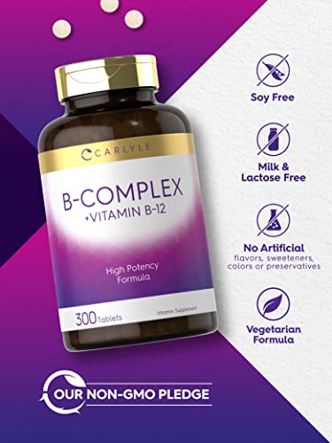 Carlyle B Complex Vitamin with B12 | 300 Tablets | High Potency Formula | Vegetarian CarlyleBuy Supplements Australia
