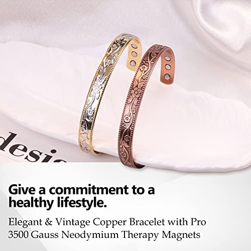 Feraco Magentic Copper Bracelet for Women,Vintage Flower Copper Cuff Bracelet FeracoBuy Supplements Australia