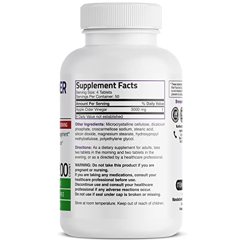 Bronson Apple Cider Vinegar 3000 MG per Serving Extra Strength - Non-GMO, 200 Vegetarian BronsonBuy Supplements Australia