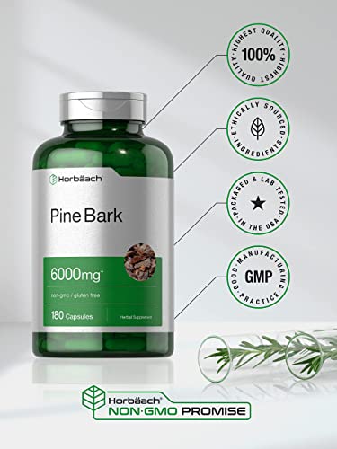Pine Bark Extract | 6000 mg | 180 Capsules | Standardized to Contain 380 mg Proanthocyan HorbäachBuy Supplements Australia