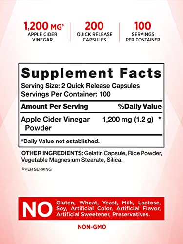 Nature's Truth Apple Cider Vinegar Capsules | 1200mg | 200 Pills | Extra Strength | Value Size Nature's TruthBuy Supplements Australia