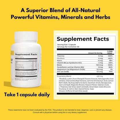 4BETTERMOOD Positivity & Stamina Capsule (30ct) Premium Mood Supplement - Enhance Mood & Promote Emotional Balance - Rhodiola, L-Theanine. Bocopa monnnieri, Velvet Bean, Skull Cap & Ashwaganda. - Maple Wellness Supplements