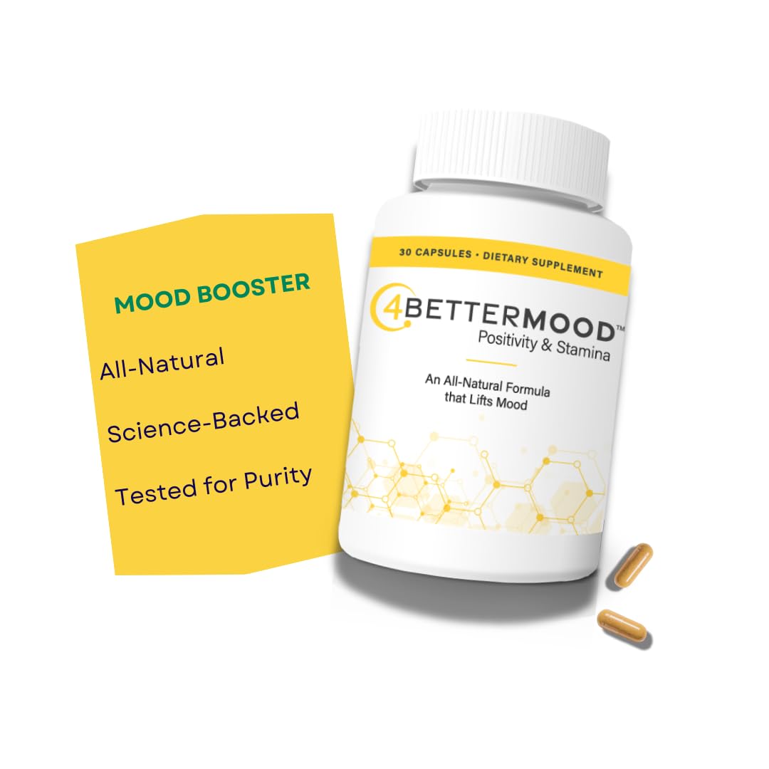 4BETTERMOOD Positivity & Stamina Capsule (30ct) Premium Mood Supplement - Enhance Mood & Promote Emotional Balance - Rhodiola, L-Theanine. Bocopa monnnieri, Velvet Bean, Skull Cap & Ashwaganda. - Maple Wellness Supplements