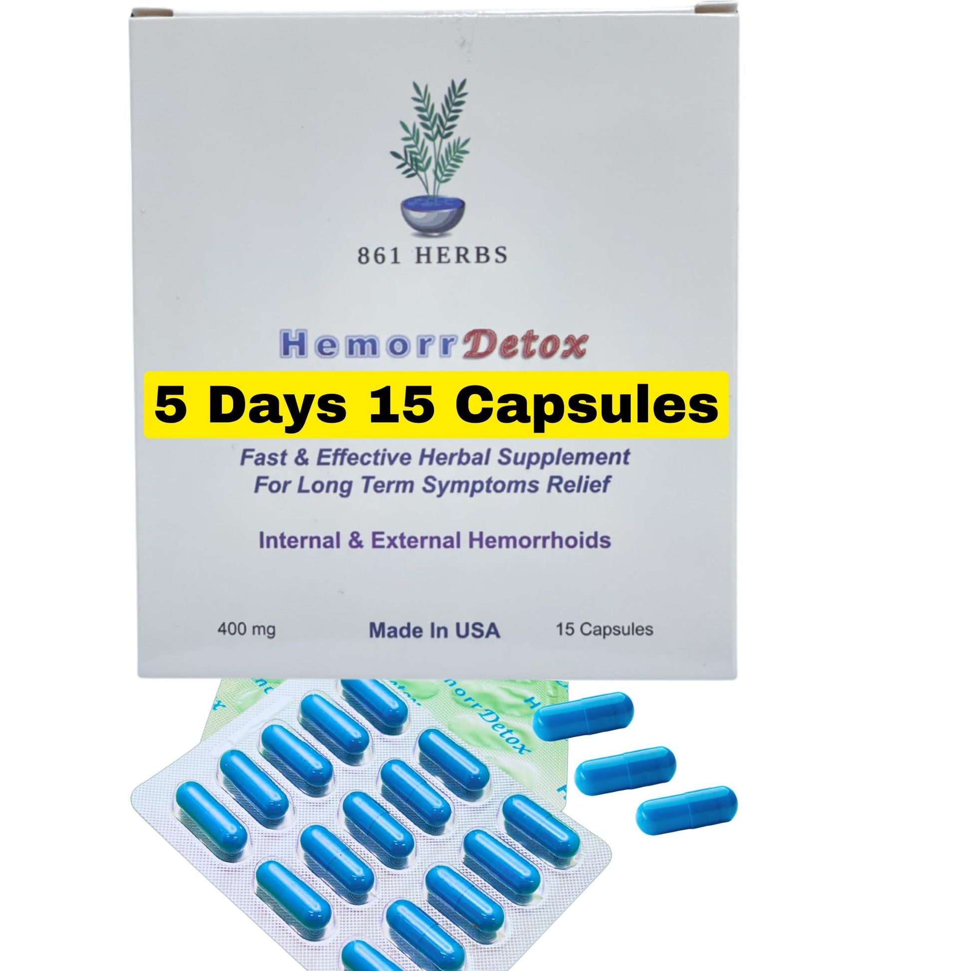 '-5-Day 15 Capsules, Fast & Long-Term Relief, Natual Herbs Formula Remedy, Address Root Causes of Hemorrhoids. - Maple Wellness Supplements