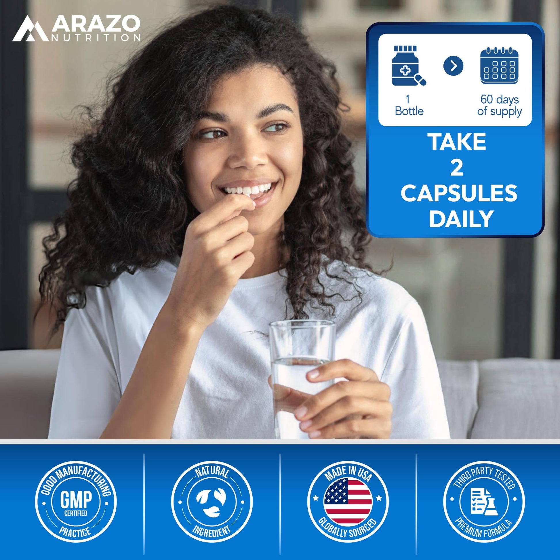 5-HTP 200 MG Per Serving Plus Calcium for Mood, Sleep – Supports Calm and Relaxed Mood – 99% High Purity – 120 Capsules – Arazo Nutrition - Maple Wellness Supplements