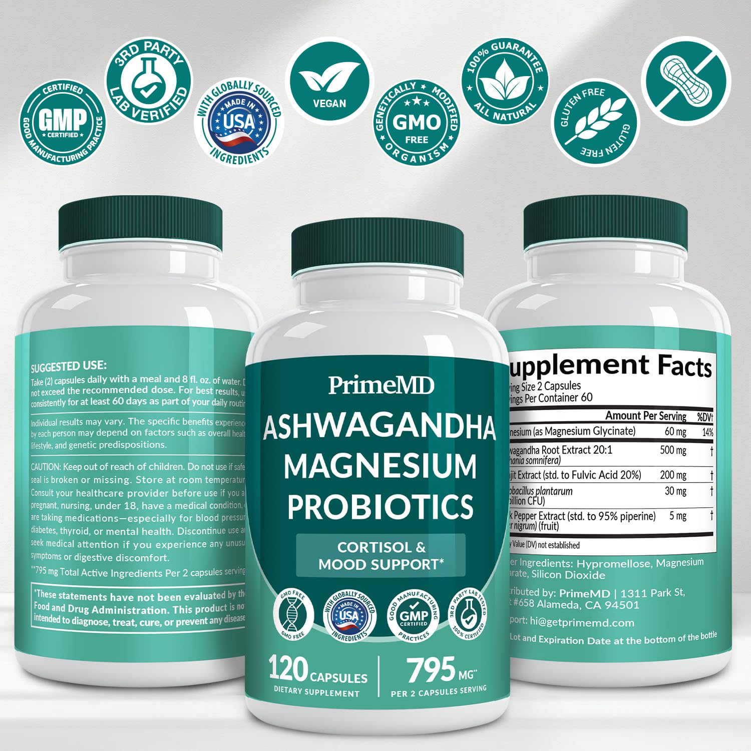 5-in-1 Cortisol Supplement for Women and Men with Ashwagandha for Calmness, Focus, and Adrenal Support Supplements with Shilajit Extract, Magnesium Glycinate, Probiotics (120 ct) (Pack of 1) - Maple Wellness Supplements