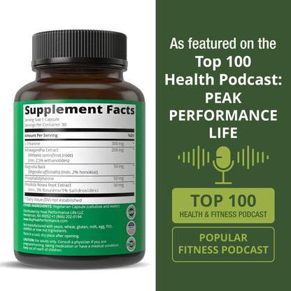 5-in-1 Cortisol Supplement for Women & Men. Lower High Cortisol with Ashwagandha, Rhodiola Rosea, L-Theanine, Phosphatidylserine, Magnolia Bark. Calm Relaxation, Balanced Energy, Vegan Supplements - Maple Wellness Supplements