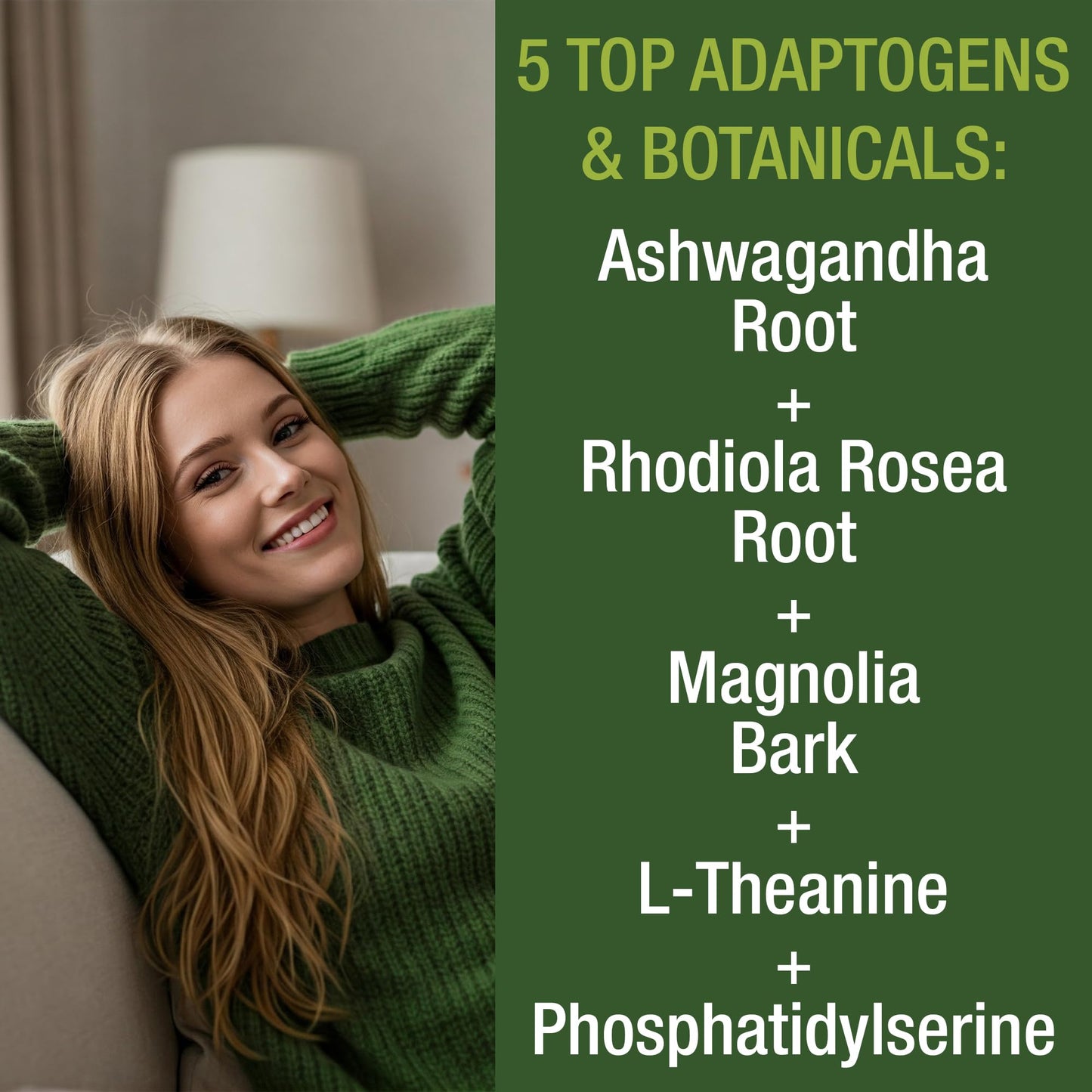 5-in-1 Cortisol Supplement for Women & Men. Lower High Cortisol with Ashwagandha, Rhodiola Rosea, L-Theanine, Phosphatidylserine, Magnolia Bark. Calm Relaxation, Balanced Energy, Vegan Supplements - Maple Wellness Supplements