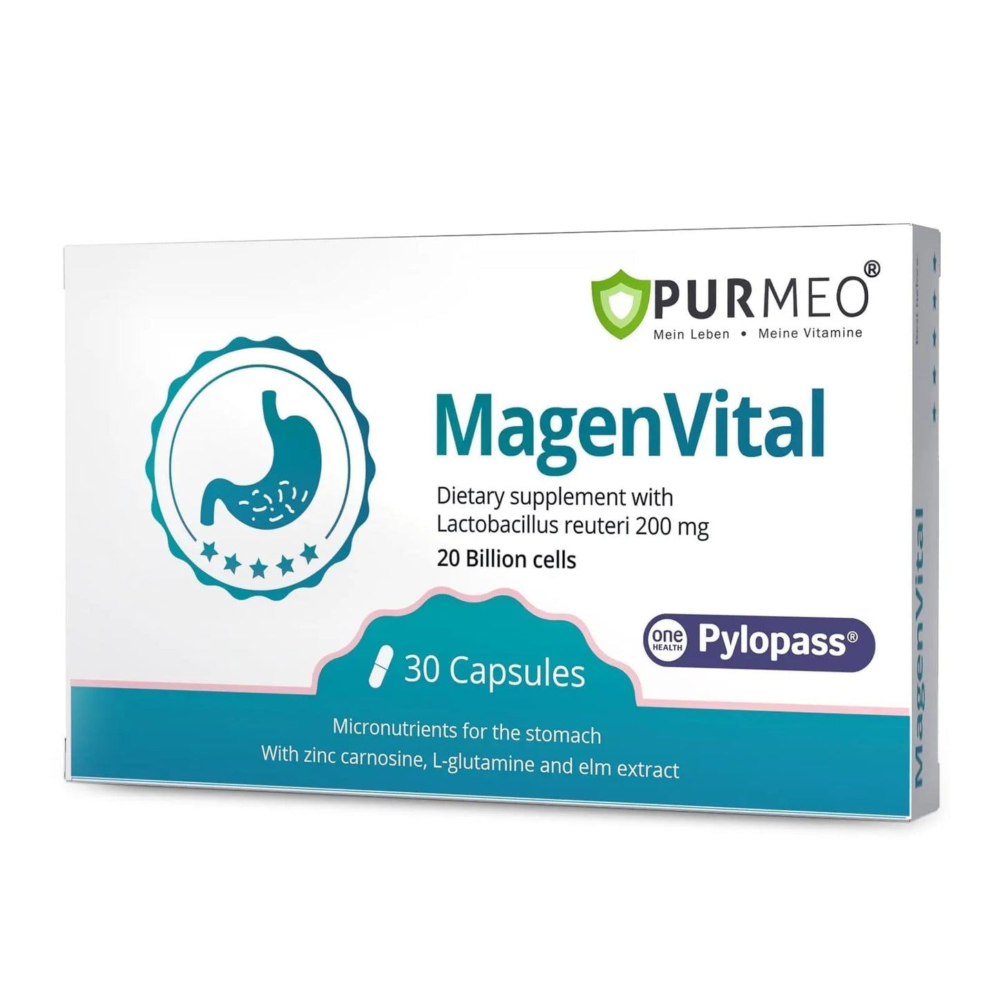 5-in-1 High Potency H. Pylori Probiotic, 1 Per Day - Supports Gastric Lining Integrity, Occasional Indigestion, Acid Comfort - Pylopass Lactobacillus Reuteri, Gluten Free, Vegan, 30ct, Made in Germany - Maple Wellness Supplements