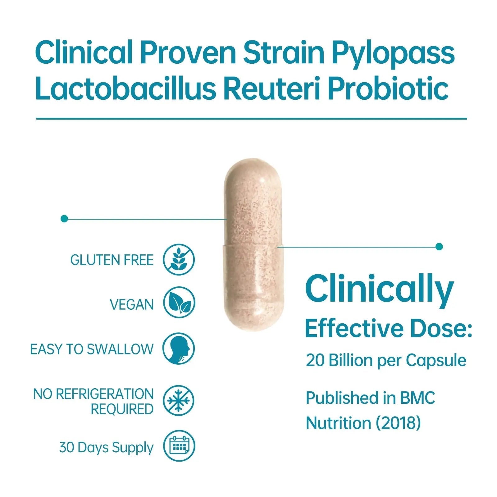5-in-1 High Potency H. Pylori Probiotic, 1 Per Day - Supports Gastric Lining Integrity, Occasional Indigestion, Acid Comfort - Pylopass Lactobacillus Reuteri, Gluten Free, Vegan, 30ct, Made in Germany - Maple Wellness Supplements