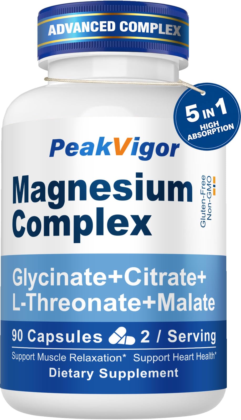 5 in 1 Magnesium Complex, 976mg Complex with Magnesium Glycinate, Citrate, Malate & L-Threonate, Vitamin B6 for High Absorption, Third Party Tested, Gluten-Free, Easy-Swallow Vegan Capsule - Maple Wellness Supplements