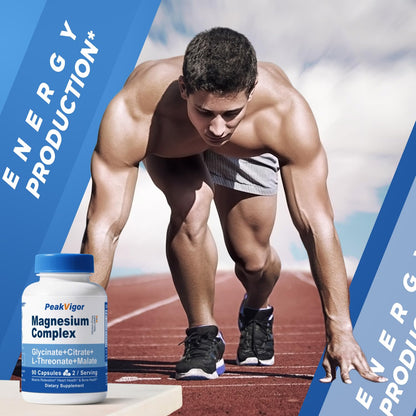 5 in 1 Magnesium Complex, 976mg Complex with Magnesium Glycinate, Citrate, Malate & L-Threonate, Vitamin B6 for High Absorption, Third Party Tested, Gluten-Free, Easy-Swallow Vegan Capsule - Maple Wellness Supplements