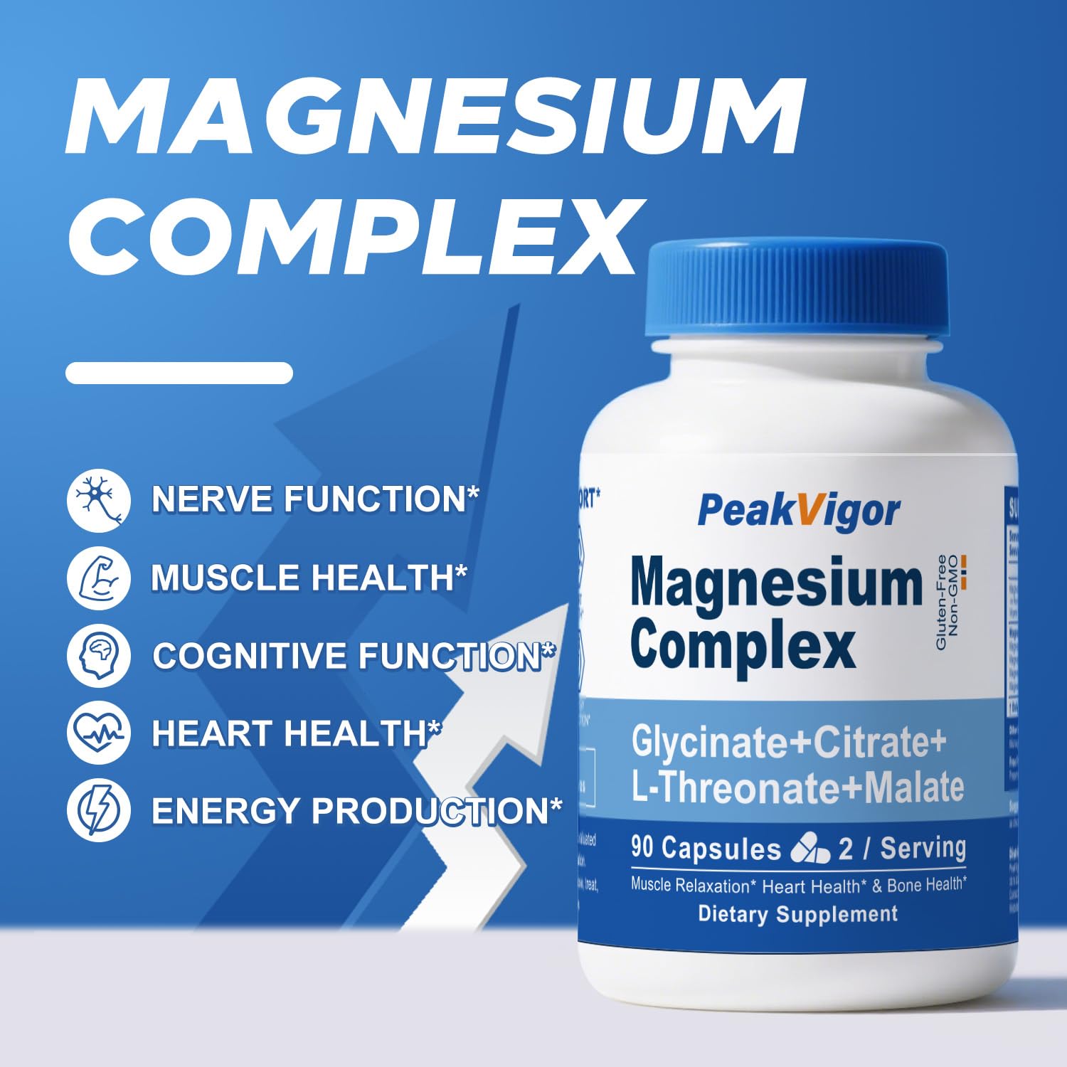5 in 1 Magnesium Complex, 976mg Complex with Magnesium Glycinate, Citrate, Malate & L-Threonate, Vitamin B6 for High Absorption, Third Party Tested, Gluten-Free, Easy-Swallow Vegan Capsule - Maple Wellness Supplements