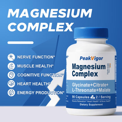 5 in 1 Magnesium Complex, 976mg Complex with Magnesium Glycinate, Citrate, Malate & L-Threonate, Vitamin B6 for High Absorption, Third Party Tested, Gluten-Free, Easy-Swallow Vegan Capsule - Maple Wellness Supplements