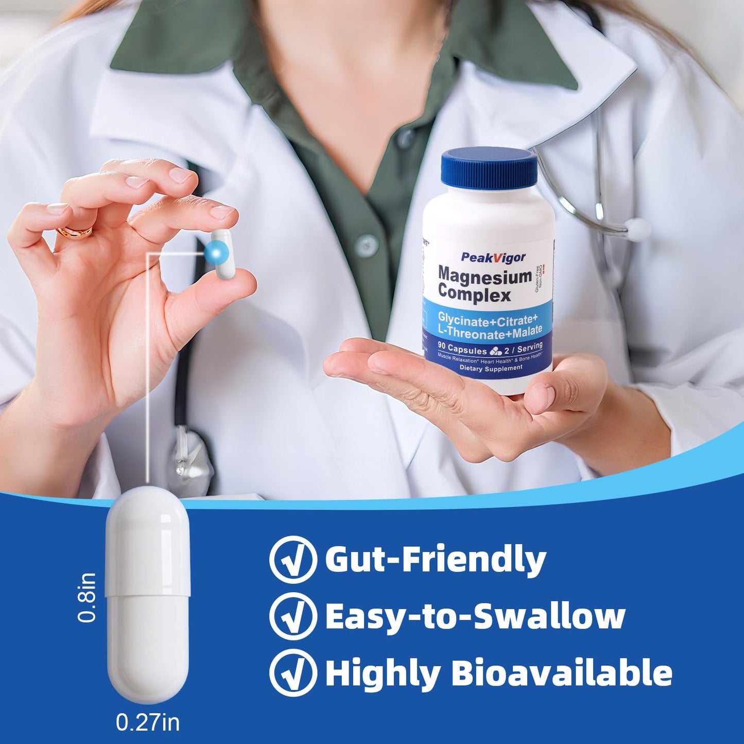 5 in 1 Magnesium Complex, 976mg Complex with Magnesium Glycinate, Citrate, Malate & L-Threonate, Vitamin B6 for High Absorption, Third Party Tested, Gluten-Free, Easy-Swallow Vegan Capsule - Maple Wellness Supplements