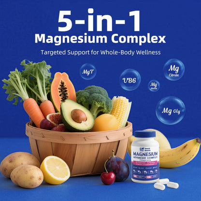 5 in 1 Magnesium Complex Capsule 976mg wtih Magnesium Glycinate, Citrate, Malate, L-Threonate & Vitamin B6, High Absorption Magnesium Complex for Women & Men, Third-Party Tested, Vegan, Non-GMO - Maple Wellness Supplements