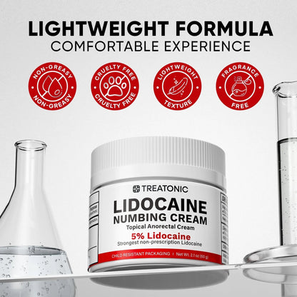 5% Lidocaine Topical Numbing Cream: Maximum Strength Topical Anesthetic Numb Cream for Pain Relief, Itching, Burning, Soreness, Hemorrhoid - Fast Acting & Long Lasting Numbing Formulation - 2.1 oz - Maple Wellness Supplements