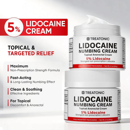5% Lidocaine Topical Numbing Cream: Maximum Strength Topical Anesthetic Numb Cream for Pain Relief, Itching, Burning, Soreness, Hemorrhoid - Fast Acting & Long Lasting Numbing Formulation - 2.1 oz - Maple Wellness Supplements