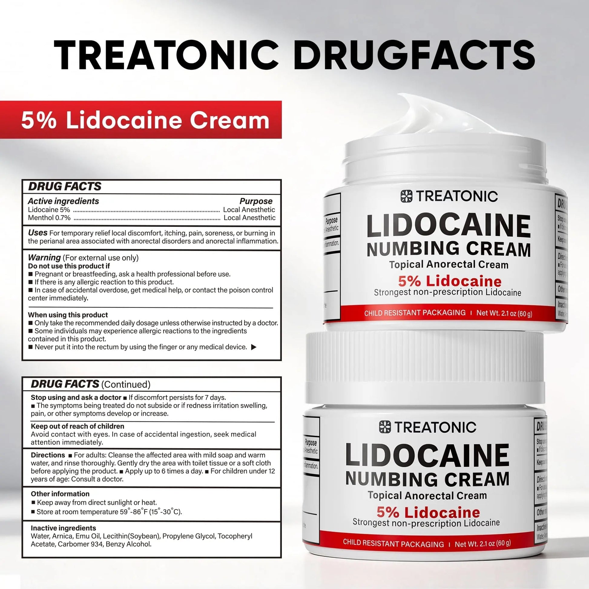 5% Lidocaine Topical Numbing Cream: Maximum Strength Topical Anesthetic Numb Cream for Pain Relief, Itching, Burning, Soreness, Hemorrhoid - Fast Acting & Long Lasting Numbing Formulation - 2.1 oz - Maple Wellness Supplements