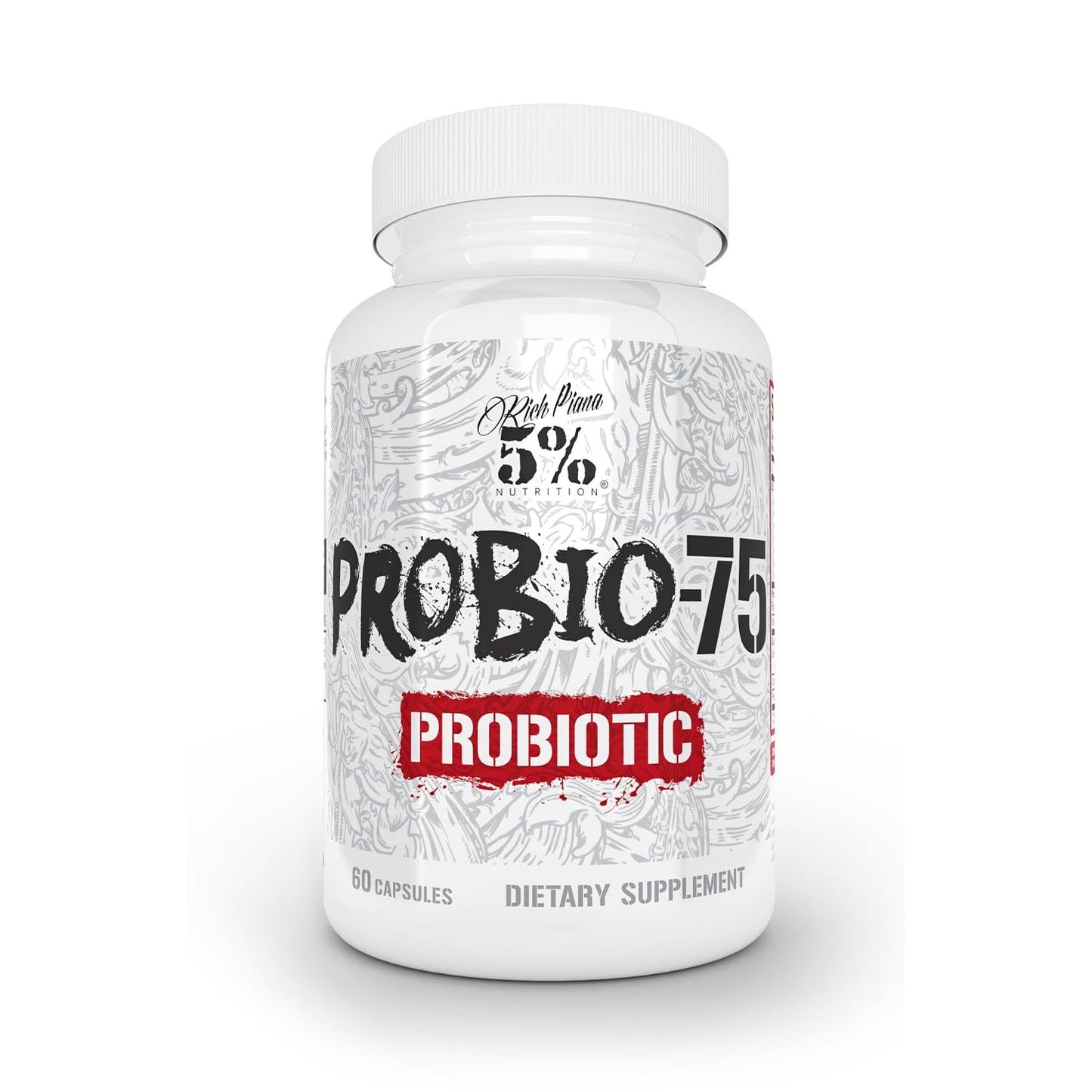 5% Nutrition Rich Piana Probio-75 Billion CFUs | Vegan, 14 Unique Strains - Maple Wellness Supplements