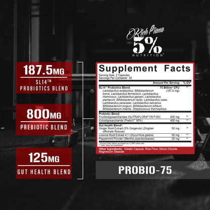5% Nutrition Rich Piana Probio-75 Billion CFUs | Vegan, 14 Unique Strains - Maple Wellness Supplements