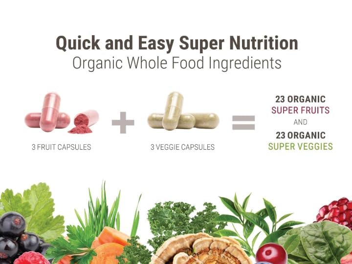 Juce Original Formula - Organic Super Fruit & Veggies Supplement - Gluten/Gelatin Free, Soy Free & Vegan- Reds & Greens Superfood Capsules- 23 Fruits & 23 Vegetables (180 Count)- By Terra Kai Organics Terra Kai OrganicsBuy Supplements Australia