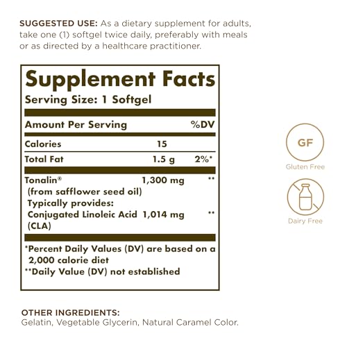 Solgar Tonalin CLA 1300 mg - 60 Softgels - Conjugated Linoleic Acid - Non-GMO, Gluten SOLGARBuy Supplements Australia