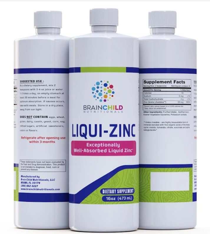 BrainChild Nutritionals LiquiZinc Liquid Formula (Unflavored 16oz) BrainChild NutritionalsBuy Supplements Australia