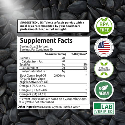 Organic Black Seed Oil Capsules - 3 Month Supply - 180 Count (2000mg Per Serving) Mother Nature Organics Superfoods for Organic LivingBuy Supplements Australia