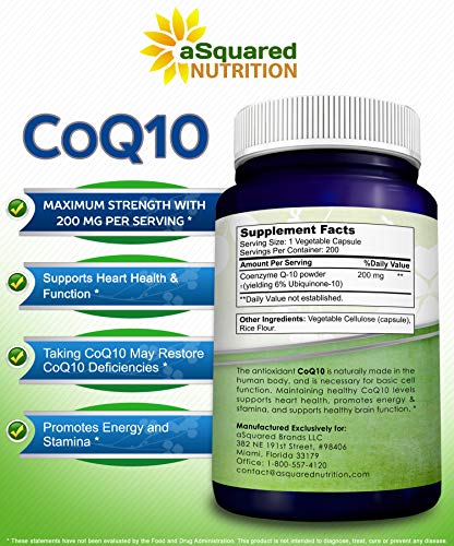 aSquared Nutrition CoQ10 (200 Capsules and 200mg) - High Absorption Vegan CO Q-10 aSquared NutritionBuy Supplements Australia