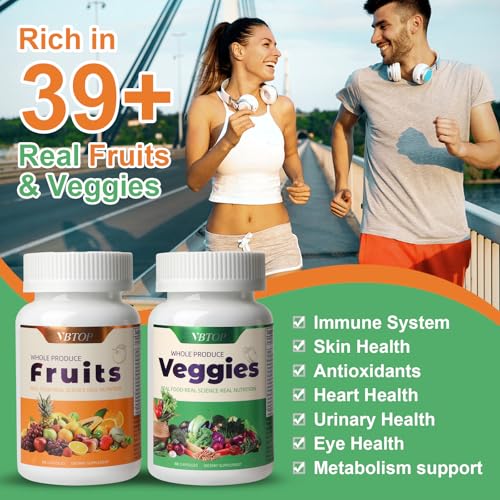VBTOP Fruit & Vegetable Supplement - Natural Ingredients - 2 Bottles - 180 Capsules Total | A Blend of 20+19 Natural Whole Fruits & Vegetables, a Fresh superfood Formula Rich in Vitamins and Minerals VBTOPBuy Supplements Australia