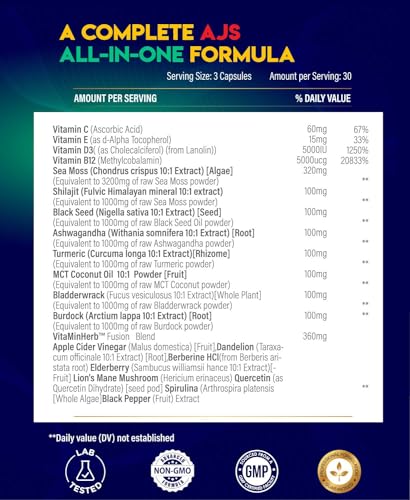 AJS Sea Moss Capsules 3200Mg, Shilajit 1000Mg with Black Seed Oil, Ashwagandha AJS NutritionBuy Supplements Australia