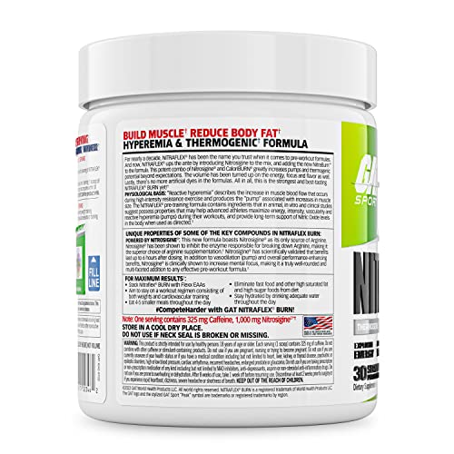 GAT SPORT NITRAFLEX Burn, Pre Workout Thermogenic Powder, Apple Melon, 30 Servings GAT SPORTBuy Supplements Australia