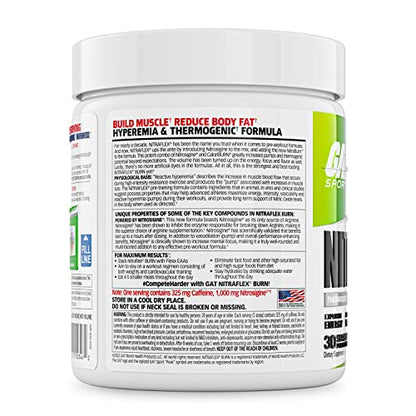 GAT SPORT NITRAFLEX Burn, Pre Workout Thermogenic Powder, Apple Melon, 30 Servings GAT SPORTBuy Supplements Australia