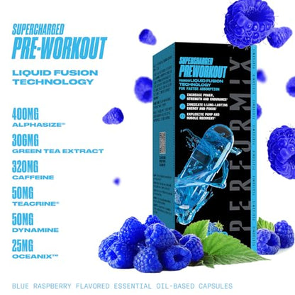 PERFORMIX Supercharged Preworkout - Sustained Energy, Endurance, and Mental Focus - Premium Muscle Supporting Oceanix and Alpha GPC for Hardcore Traning and Body Building (60 Capsules)