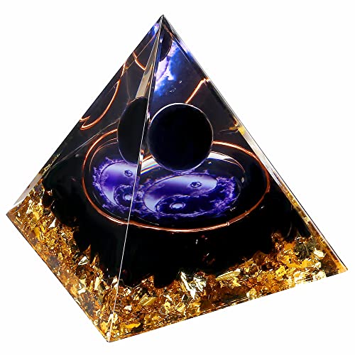 Yin Yang Healing Crystal Orgonite Pyramid - Tai Chi with Obsidian Ball - Taiji Reiki Chakra Meditation FENGSHUI-CAISHENBuy Supplements Australia
