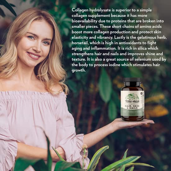 TERRA ORIGIN Healthy Hair, Skin and Nails Supplement | Collagen, Biotin, Horsetail & B-Complex | Supports Hair Strength, Skin Elasticity & Nail Growth | Vitamins for Women and Men | 60 Capsules TERRA ORIGINBuy Supplements Australia