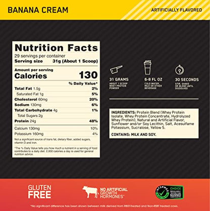 Optimum Nutrition Gold Standard 100% Whey Protein Powder, Banana Cream, 2 Pound Optimum NutritionBuy Supplements Australia