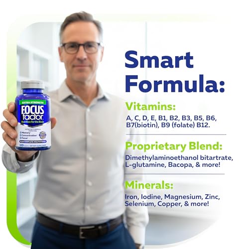 Focus Factor Adults Extra Strength, 120 Count - Brain Supplement for Memory, Concentration and Focus - Complete Multivitamin with DMAE