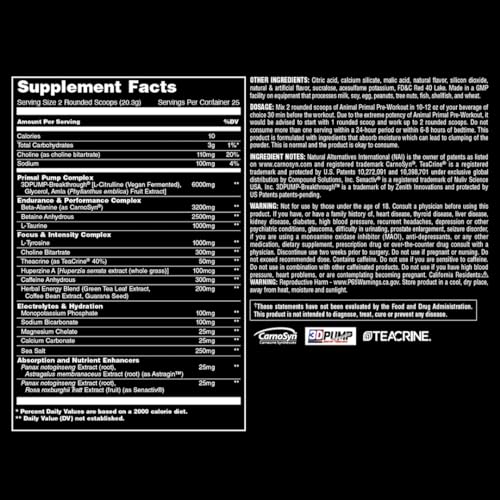 Animal Primal Muscle Hydration + Preworkout Powder – Contains Beta Alanine, 3DPump AnimalBuy Supplements Australia