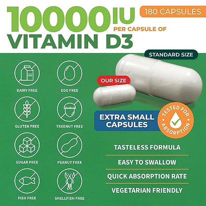 ForestLeaf - Vitamin D3 IU Weekly Supplement (Unflavored -10000-180 Count)