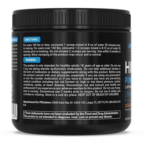 PEScience High Volume Nitric Oxide Booster Pump Pre Workout Powder, Sour Peach Candy PEScienceBuy Supplements Australia