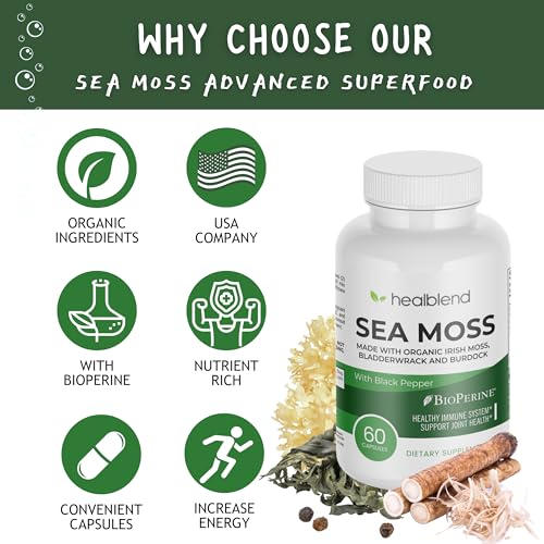 healblend Organic Irish Moss, Bladderwrack, Burdock, & BioPerine - 1405mg with Black Pepper healblendBuy Supplements Australia