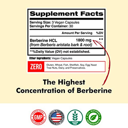 Berberine 1800mg Per Serving, Berberine Supplement, Berberine HCL, Berberine Pills American Standard SupplementsBuy Supplements Australia