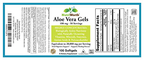 NutriWorth Aloe Vera Supplement (100 Softgels) 20,000mg Pure Gel Equivalency NutriWorthBuy Supplements Australia