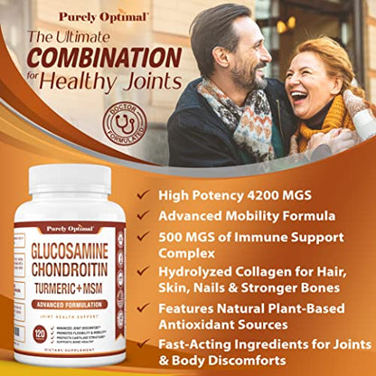 Purely Optimal Premium Glucosamine Chondroitin MSM Supplement Tablets w/Turmeric Purely OptimalBuy Supplements Australia