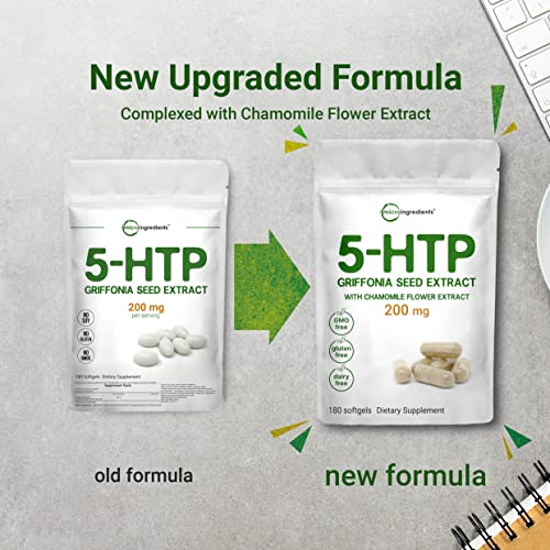 Micro Ingredients 5-HTP 200mg with Chamomile Flower Extract, 180 Capsules, 2 in 1 Formula Micro IngredientsBuy Supplements Australia